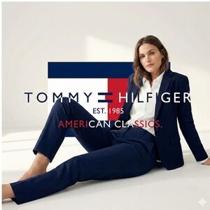 Tommy Hilfiger Women Slim Fit Stretch Cotton Twill Dress Pants Black Size 8